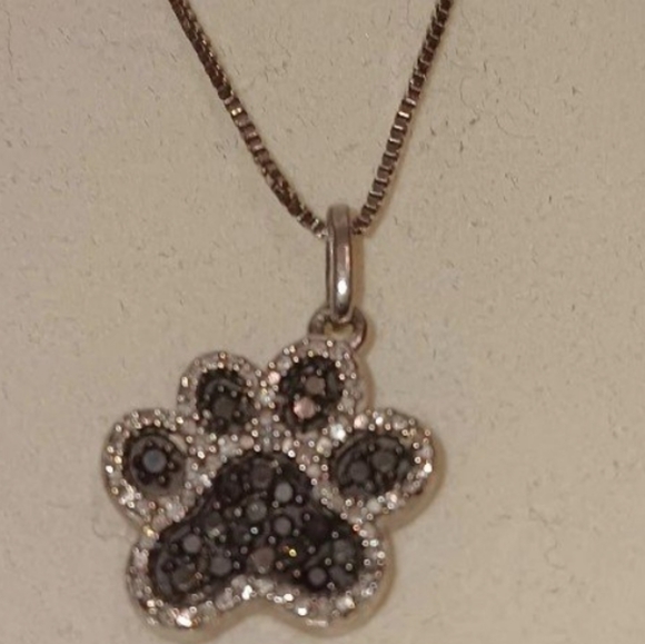 RARE 😻KAY JEWELERS😻 ANIMAL PAW PENDANT NECKLACE 925 Silver Black Onyx Diamond - Picture 5 of 7